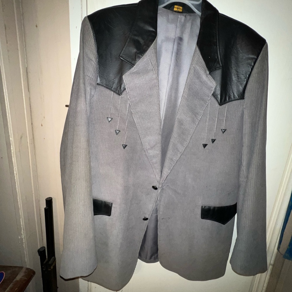 Pioneer gear western Gray and Black Blazer with Leather Accents